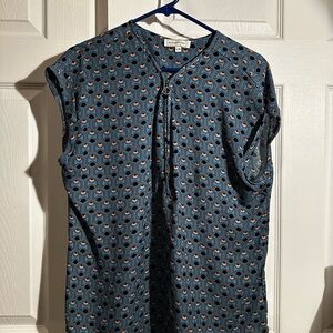 Boden Blue Geometric Pattern Blouse